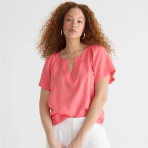 J. Crew (Medium) 100% Linen Pink Flutter Sleeve Blouse- Lightweight, Breathable